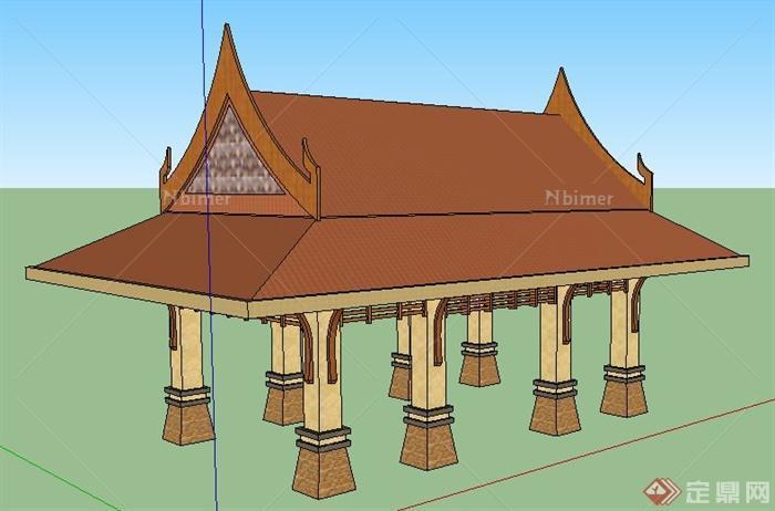 园林景观泰式长亭su模型