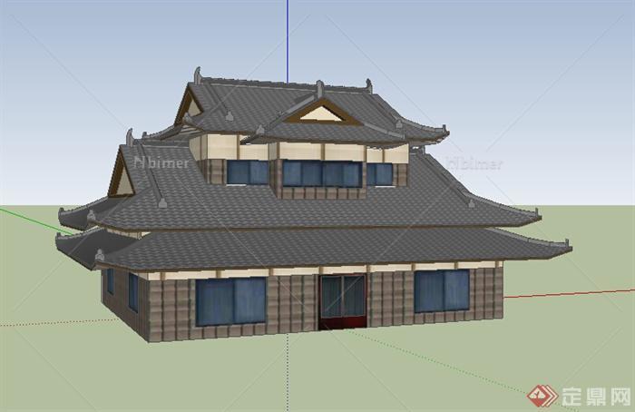 某古建中式殿楼设计SU模型素材