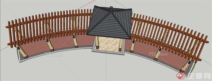 新古典风格弧形亭廊组合su模型
