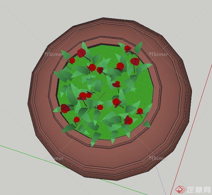 圆形深色花钵设计SU模型