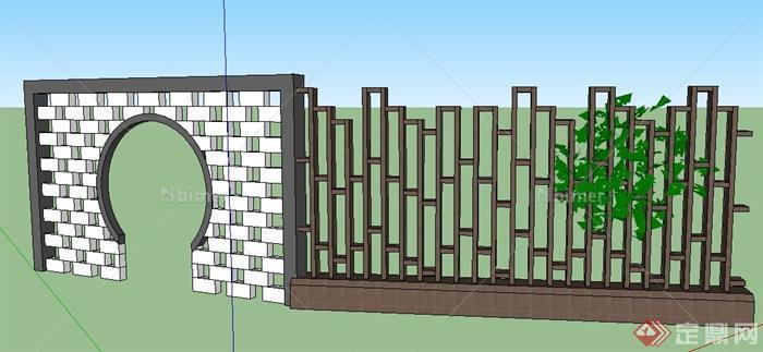 现代风格镂空景墙与围栏su模型