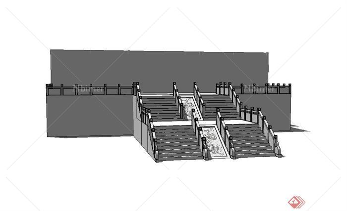 某古典中式宫殿建筑楼梯设计su模型[原创]