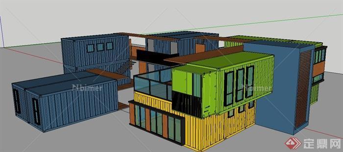 某现代两层集装箱办公楼建筑设计su模型