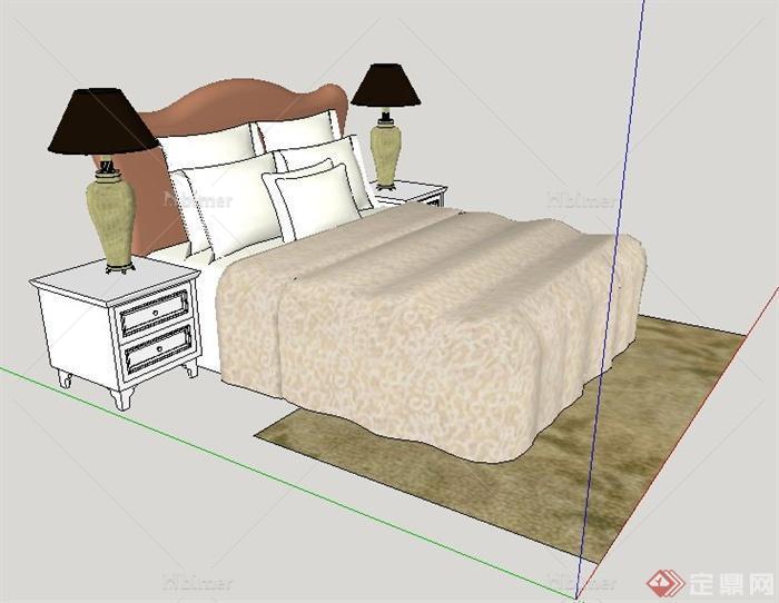 现代简约室内装饰床及床头柜su模型