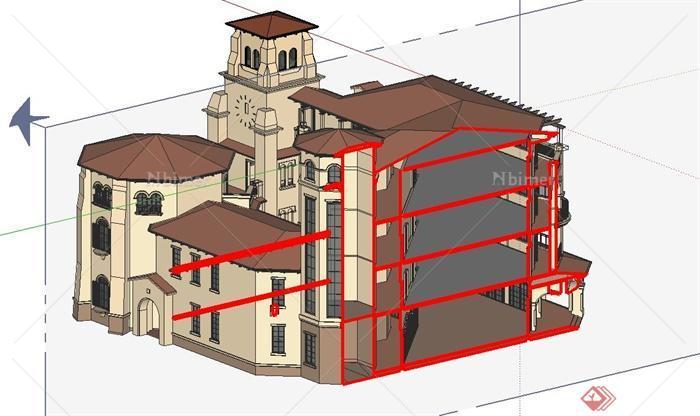 西班牙会所建筑设计SU模型