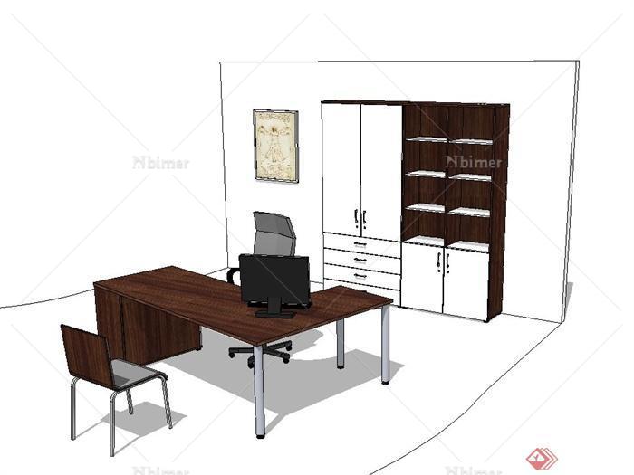某现代室内办公桌椅柜子设计su模型[原创]