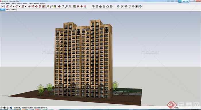 某现代高层简约风格住宅建筑设计SU模型素材