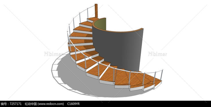 环形木质楼梯SU模型