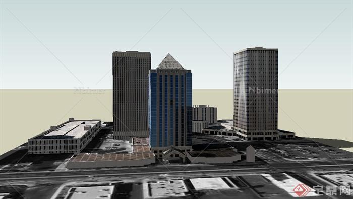 某现代风格城市中心高层办公建筑设计SU模型