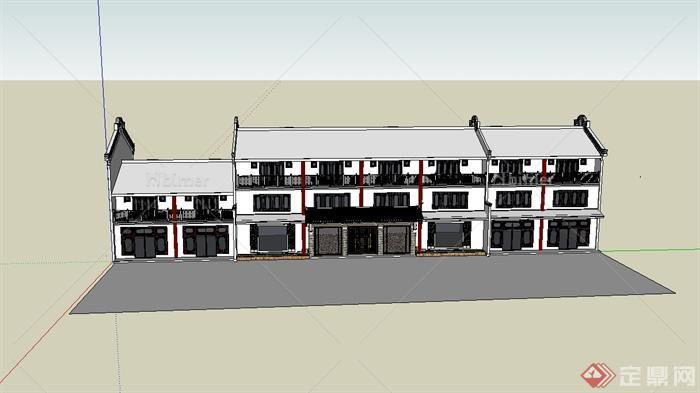 中国古典中式风格三层商业楼建筑设计su模型[原创