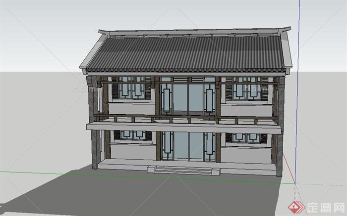 两层古典中式住宅楼建筑设计su模型