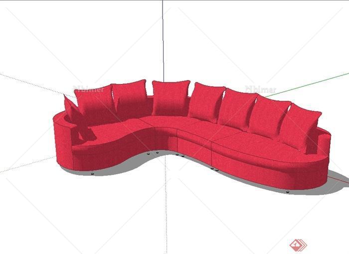 现代风格详细精致红色沙发设计SU模型[原创]