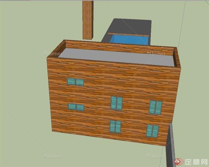 某单层木质商务中心建筑设计SU模型[原创]