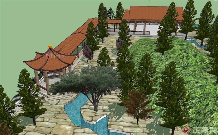 中式古建园林公园景观设计SU模型[原创]