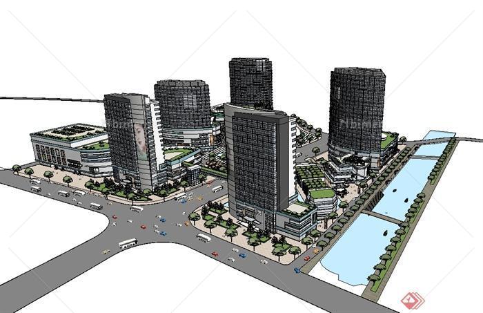 现代城市商业住宅详细综合体建筑设计su模型[原创
