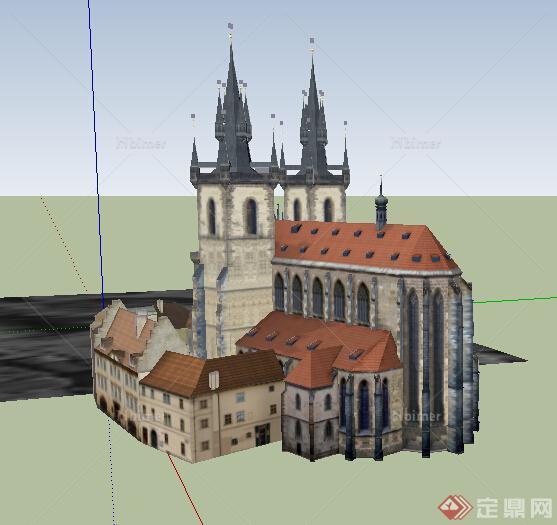 欧式风格多层临街教堂建筑设计su模型