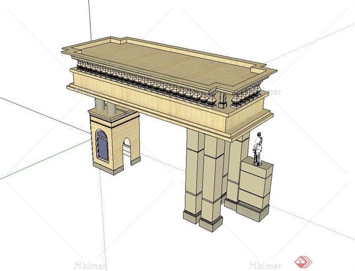 某现代风格详细小区东门设计su模型[原创]