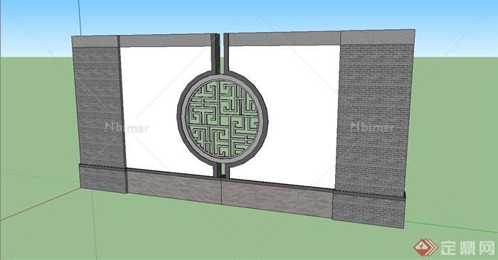中式景墙、窗花设计su模型