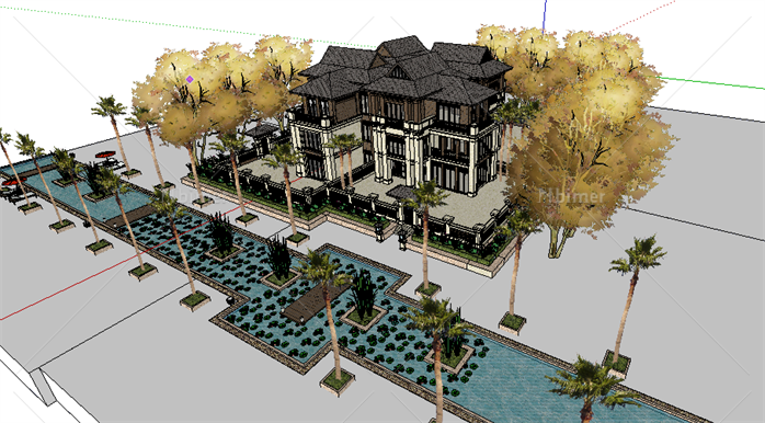 某东南亚风格度假别墅建筑方案设计SU模型（含景