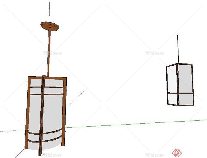 两盏中式风格吊灯su模型