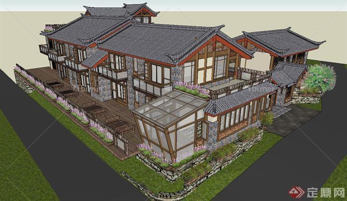 一套中式别墅府邸豪宅SU精致设计模型