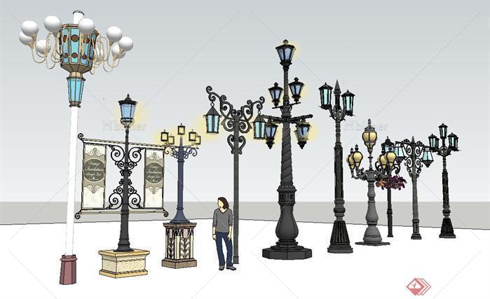 欧式商业街装饰景观灯组件集SU精品设计模型[原创