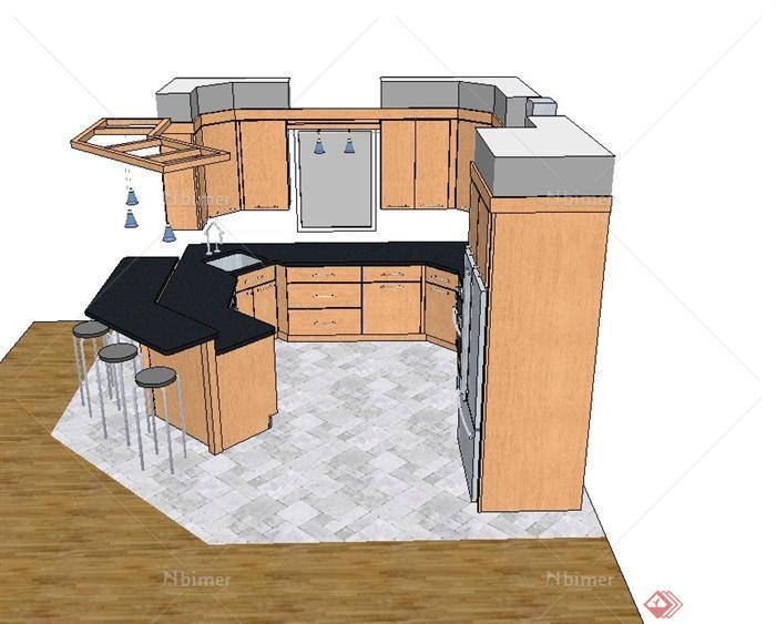 某现代风格室内住宅空间厨房su模型[原创]