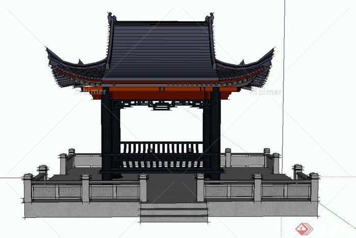 古典中式四角歇山亭设计SU模型