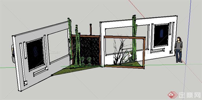 园林景观之现代景墙设计方案SU模型3