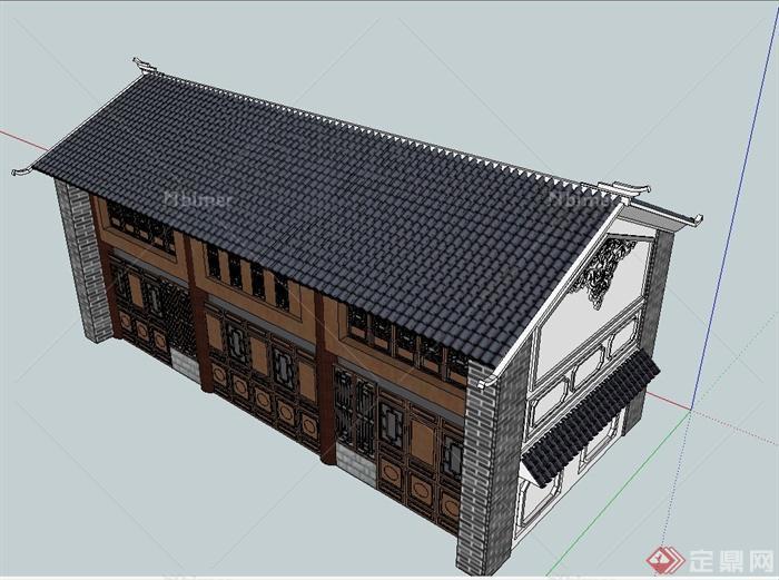 某古典中式两层商铺建筑设计SU模型