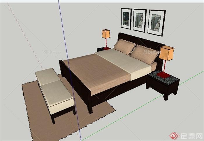 现代某简约风格室内双人床设计SU模型