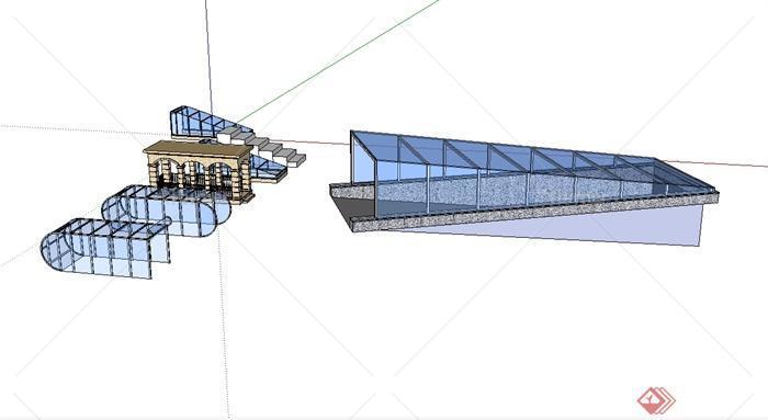 现代风格多种不同的玻璃入口门廊设计SU模型[原创