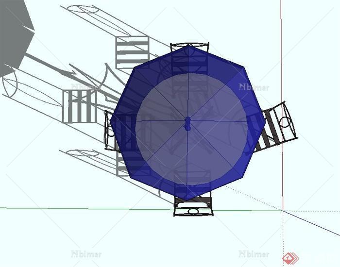 某现代伞玻璃桌椅子组合设计su模型