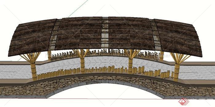 一座混合结构景观廊桥SU精致设计模型[原创]