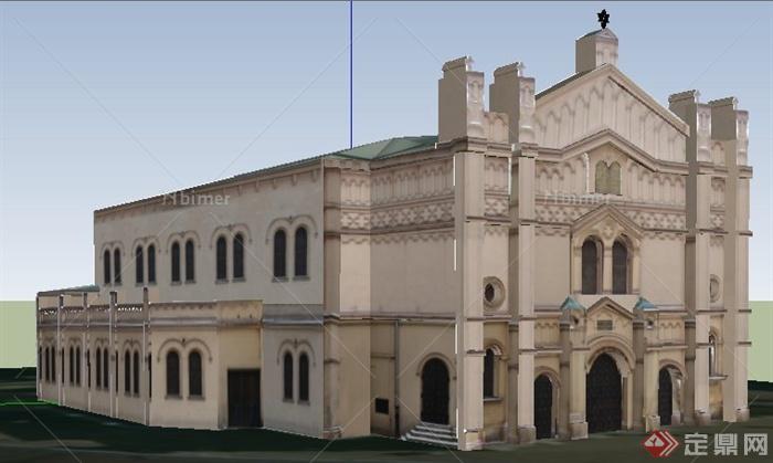 欧式风格双层教堂建筑设计su模型