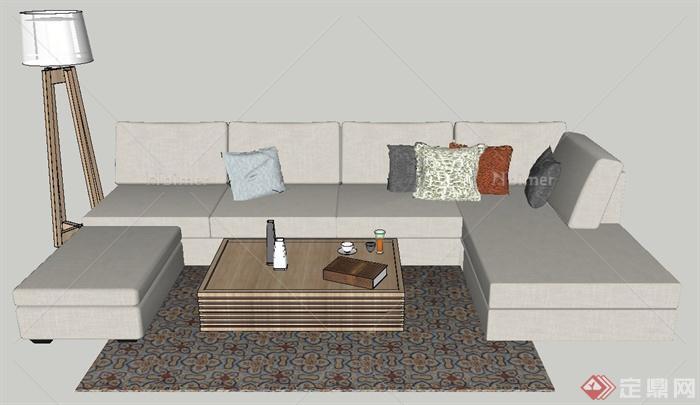 现代风格室内沙发、茶几组合设计SU模型