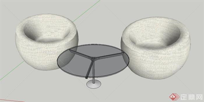 室内圆形沙发与茶几组合设计SU模型