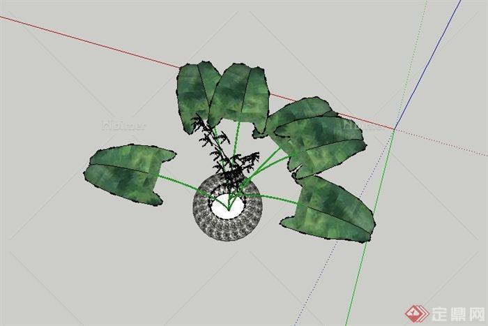 某室内装饰圆形花钵设计SU模型