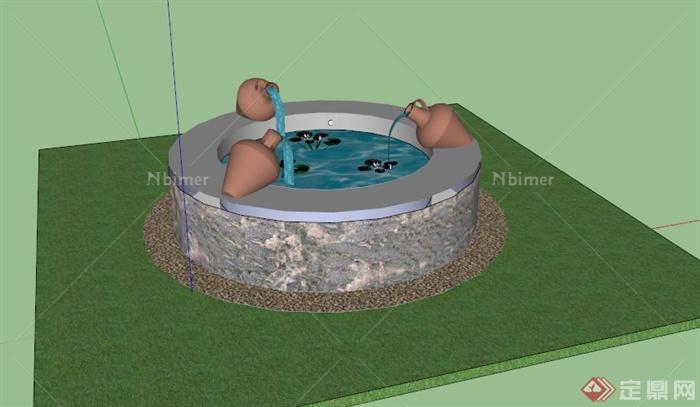 圆形花钵倒水造型水池SU模型