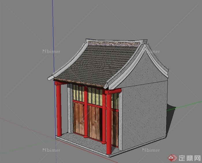中国古典中式单层商业建筑su模型[原创]