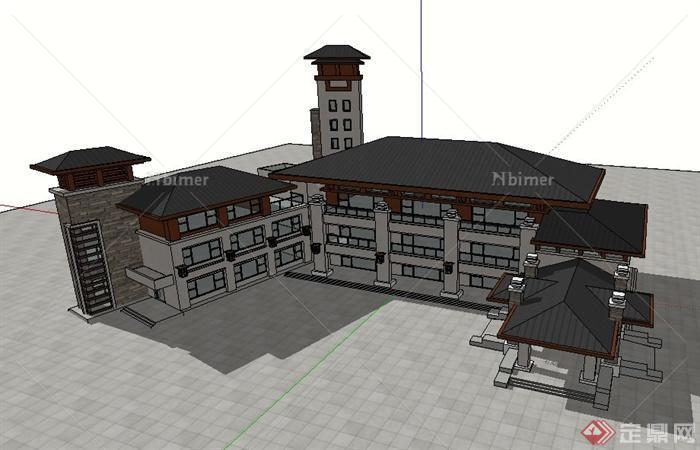 某新中式商业会所建筑设计SU模型