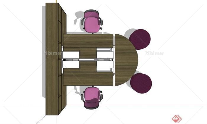 现代木制两人办公桌椅组合设计SU模型[原创]
