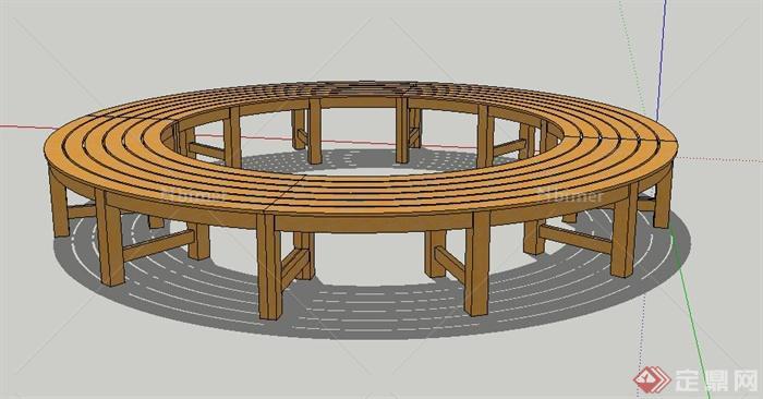 园林景观圆形木质树池坐凳设计SU模型[原创]