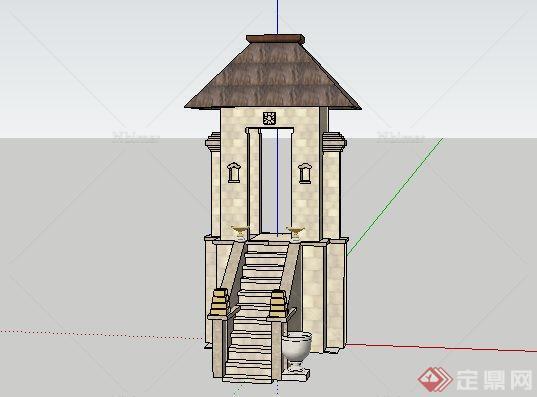 东南亚风格长条形门楼景观小品SketchUp(SU)3D模