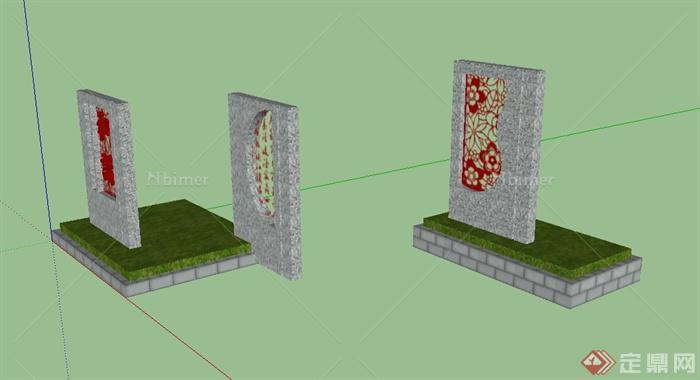 现代中式风格文化景墙设计SU模型