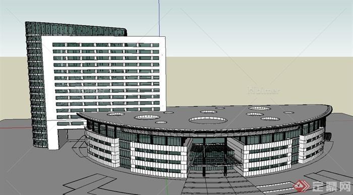 现代某19层半圆形裙房医院建筑设计SU模型