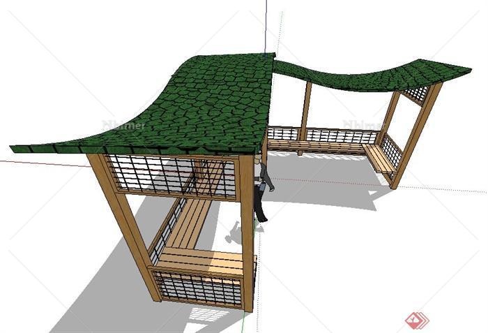 园林景观节点转角起伏廊架设计SU模型