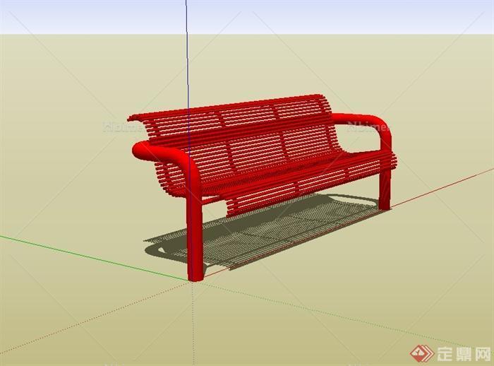 现代风格红色户外长椅设计su模型[原创]