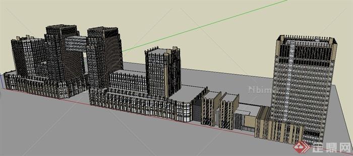现代高层联排办公楼建筑设计su模型[原创]