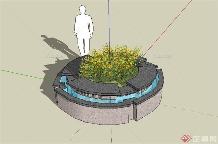 圆形带水景景观树池设计SketchUp(SU)3D模型